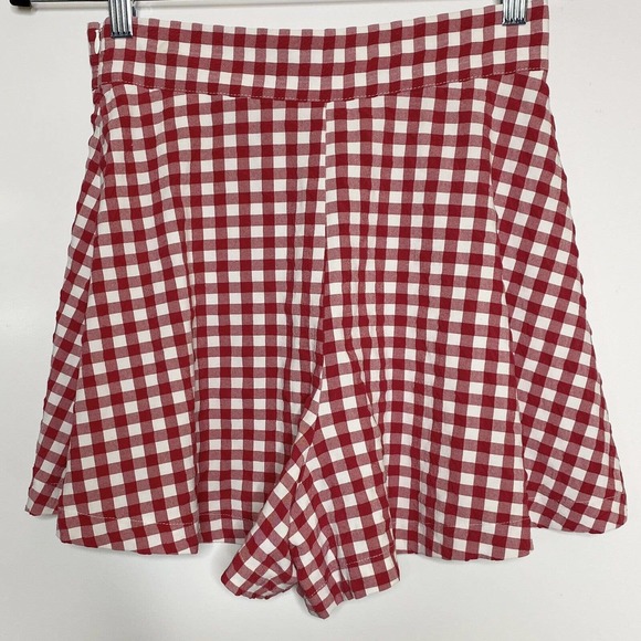 Zara Gingham Check Flared Shorts Size Small Red White High Waist Viscose Stretch - Picture 6 of 10